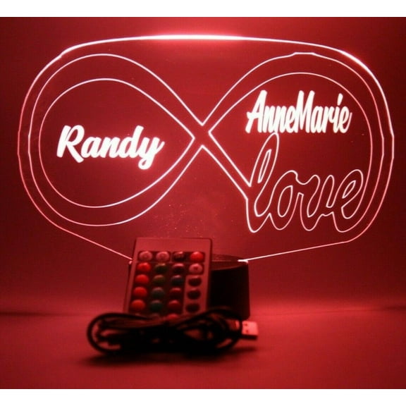 Infinity Symbol Eternity Empowerment Love Forever Night Light Up Lamp LED Free Engraved Custom Name Personalized Desk Table Lamp, With Remote, 16 Color Options, Dimmer, It's WOW, Great Gift