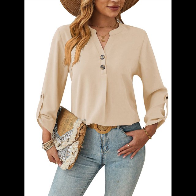Camisas Holgadas de Larga Tipo Farol para Mujer, Blusas con Puños Fruncidos para el Trabajo, Blusas de Otoño. Albaricoque S