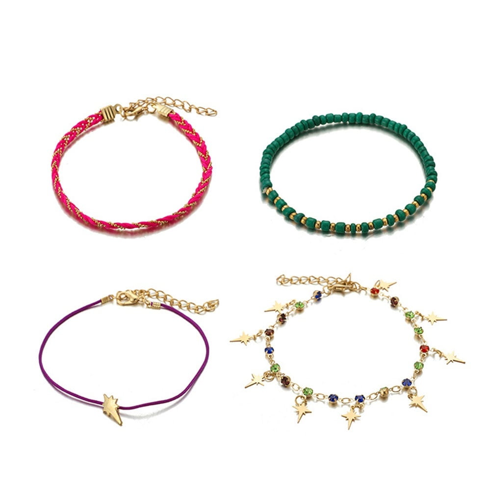 Summer Ankle Bracelets, Boho Style Multilayer Charm Anklets String Rope