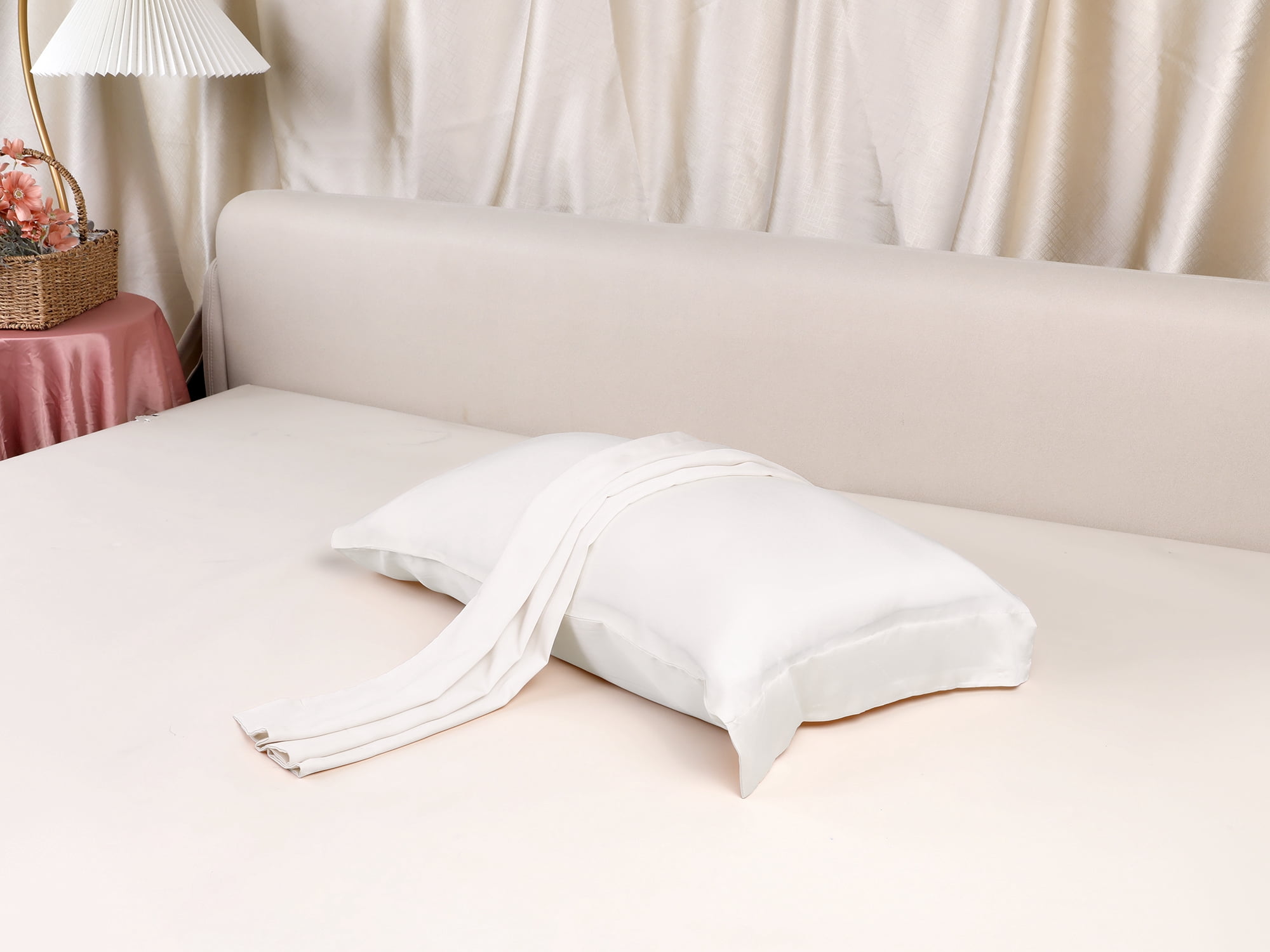 Unique Bargains Satin Pillow Cases Set of 2 Cooling Pillow Covers Queen Beige