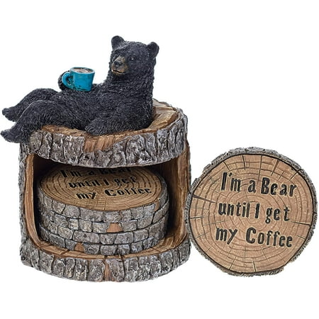 

Black Bear Kitchen Coasters for Drinks - I m A Bear Until I Get My Coffee Drink Coaster Set