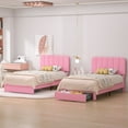 thumbnail image 5 of VECELO Upholstered Platform Bed Frame with Storage Drawers, Twin Size Bed Frame with Adjustable Headboard, No Box Spring Needed, Pink, 5 of 7