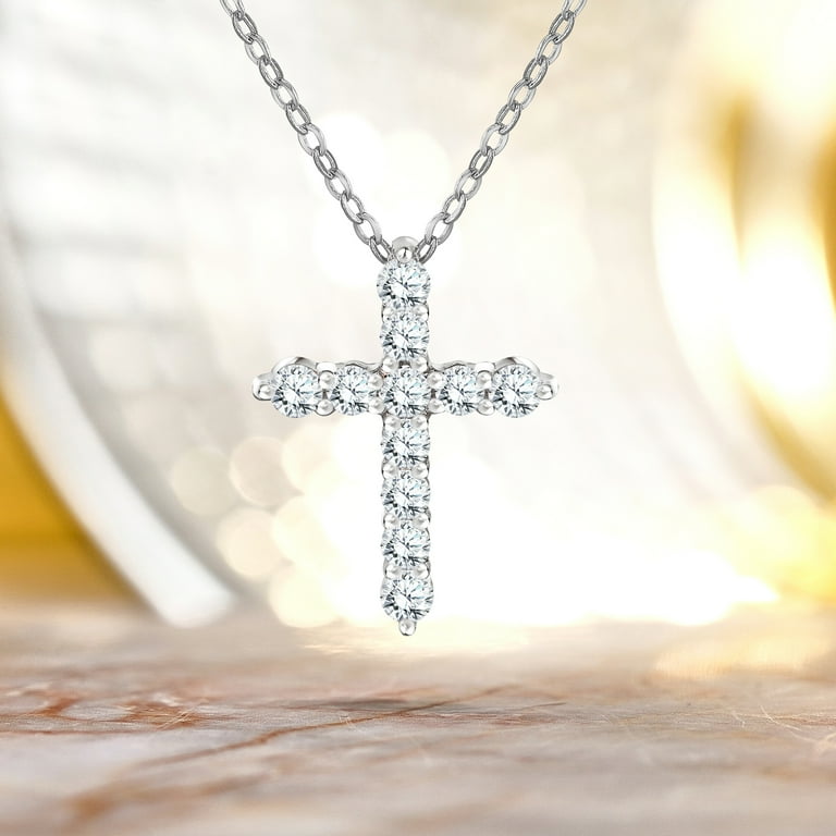 JeenMata Lab Grown Diamond Cross Pendant Necklace in 18K White