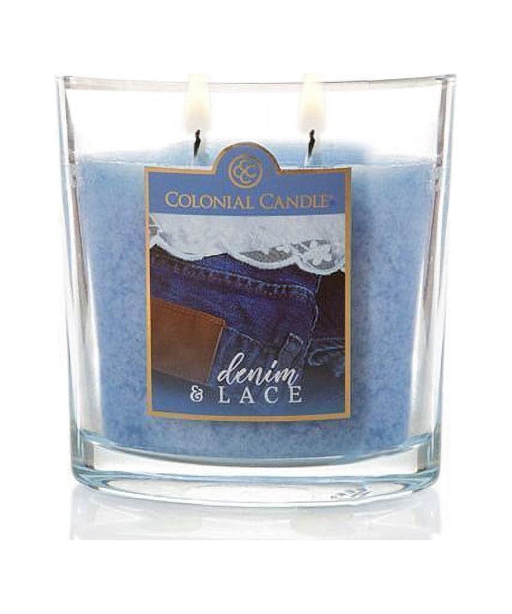 Colonial Candle Denim & Lace 8 Oz 2 Wick Candle, Blue