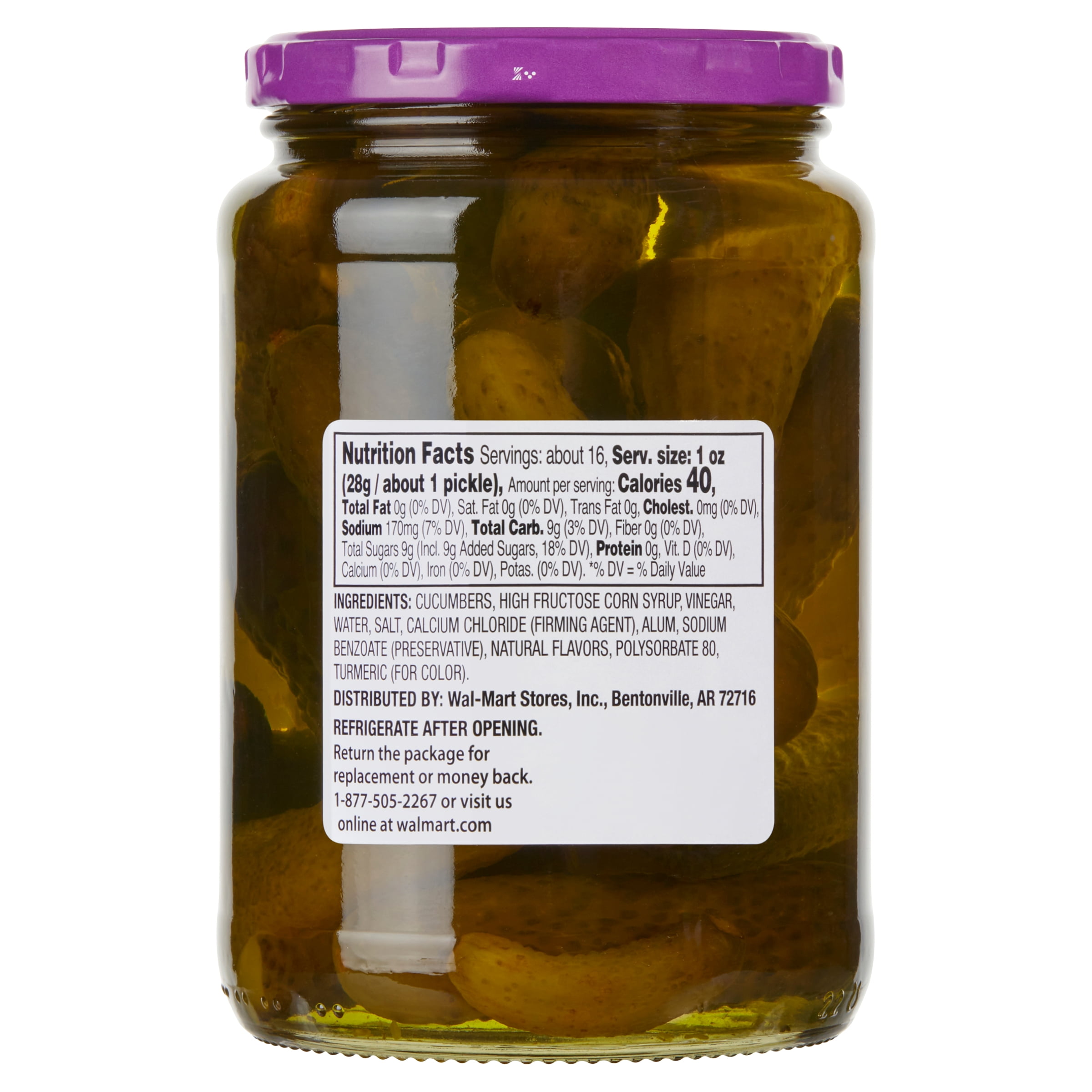Great Value Whole Sweet Pickles, 24 fl oz