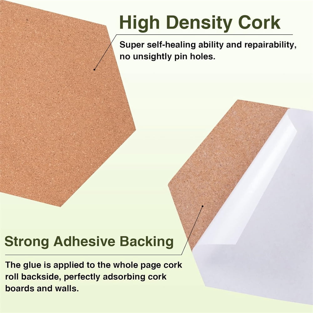 NOGIS Hexagon Cork Board Tiles Self Adhesive 6 Pack - 1/2" Thick Corkboards for Wall 8" x 7" Memo Boards Pin Board Decorative Bulletin Board for Office Home Kitchen - 40 Multi-Color Push Pins