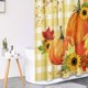 thumbnail image 4 of Juego de cortina de ducha con diseño de calabaza otoñal, tapa de inodoro y alfombrillas antideslizantes, 4 piezas de cortinas de ducha con hojas de arce para baño, decoración vintage de cuadros de, 4 of 7