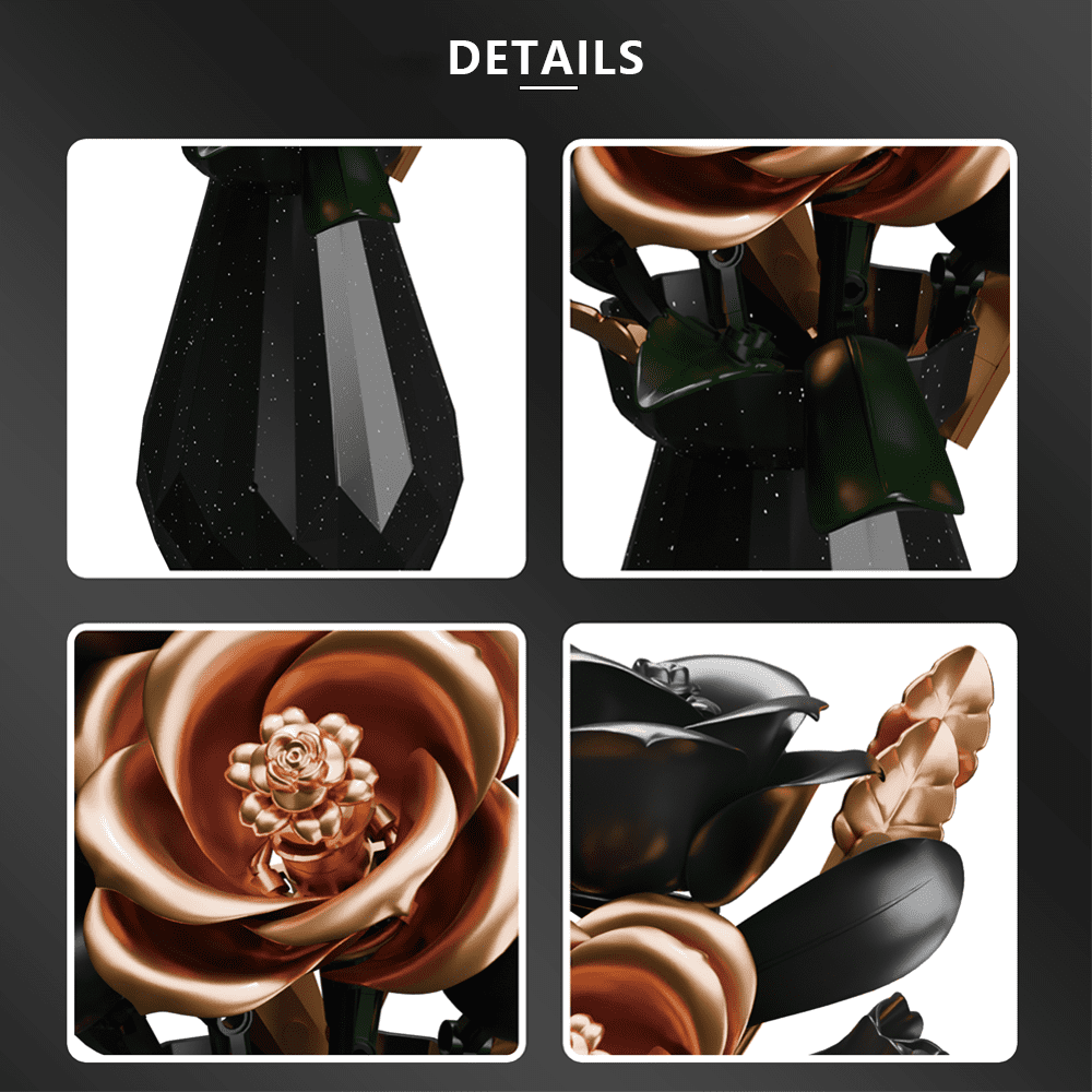 TodayStore Rose Flower Building Sets, Botanical Collection Artificial Bouquet Bricks for Home Decor, Holiday Gift for Women & Valentine's Day 255 PCS (Black).