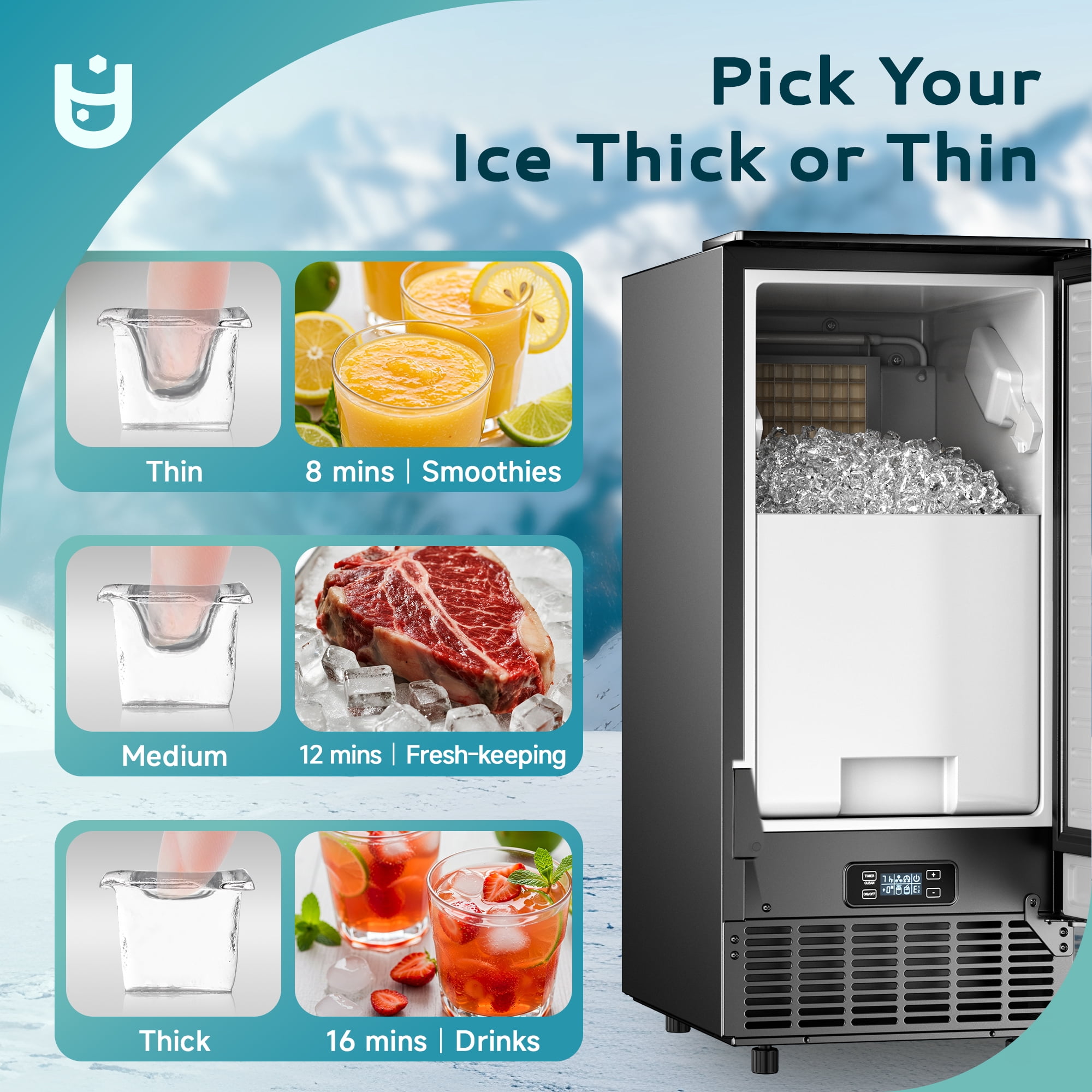 EUHOMY 80lbs Under Counter Ice Maker, Built-In Commercial Cube Ice Machine with Drain Pump, Auto Clean, Black