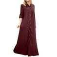 thumbnail image 2 of Women's Plus Size Button Down Dress Solid Color Stand Collar Straight Dresses Loose Casual Ankle Length Dress with Pockets, 2 of 6