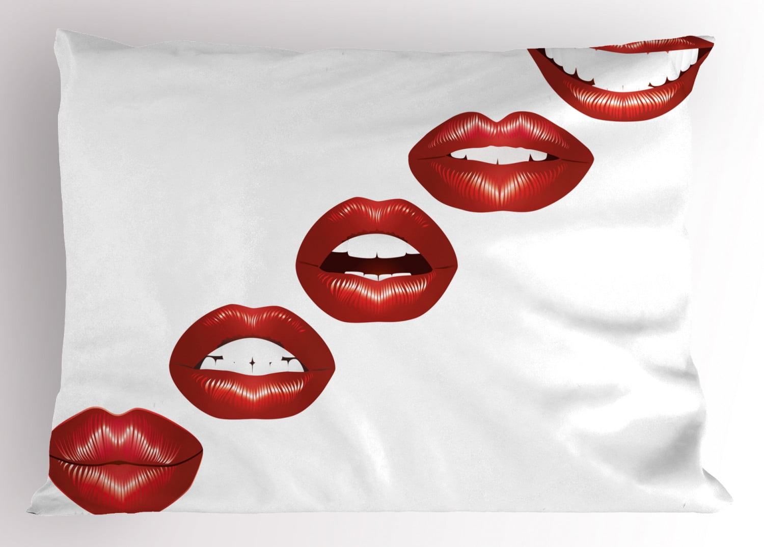 Kiss Pillow Sham Vivid Full Red Lips Smiling Kissing Sexy Lipstick