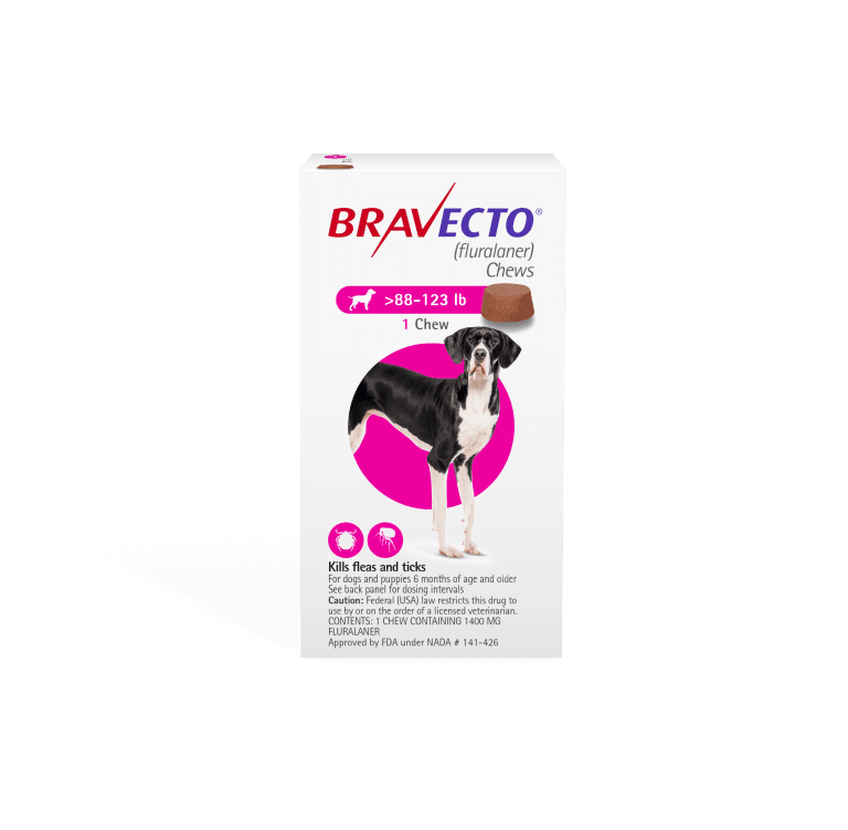 Bravecto Flea and Tick Chews for Dogs, 88-123 lbs, (Pink Box)