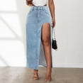 thumbnail image 5 of WTOBBY Women's High Slit Denim Skirt Side Split Design Stretch High Waist Bodycon Pencil Skirt Mid Length Light Wash Summer Casual,Light Blue S, 5 of 5