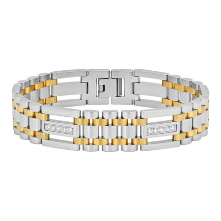 Men's Stainless Steel Cubic Zirconia Two-Tone Bracelet, 9