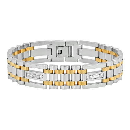 Men's Stainless Steel Cubic Zirconia Two-Tone Bracelet, 9"