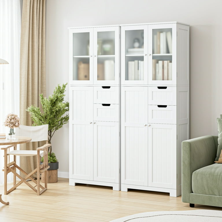 Homfa Corner Storage Cabinet, Wooden 4 Doors Linen Cabinet