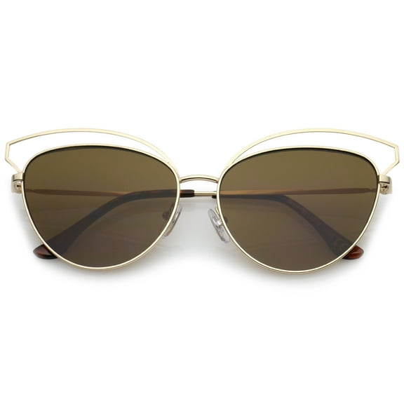 sunglassLA Female Women's Open Metal Frame Slim Temple Oversize Cat Eye Sunglasses 58mm (Gold / Brown) - 58mm