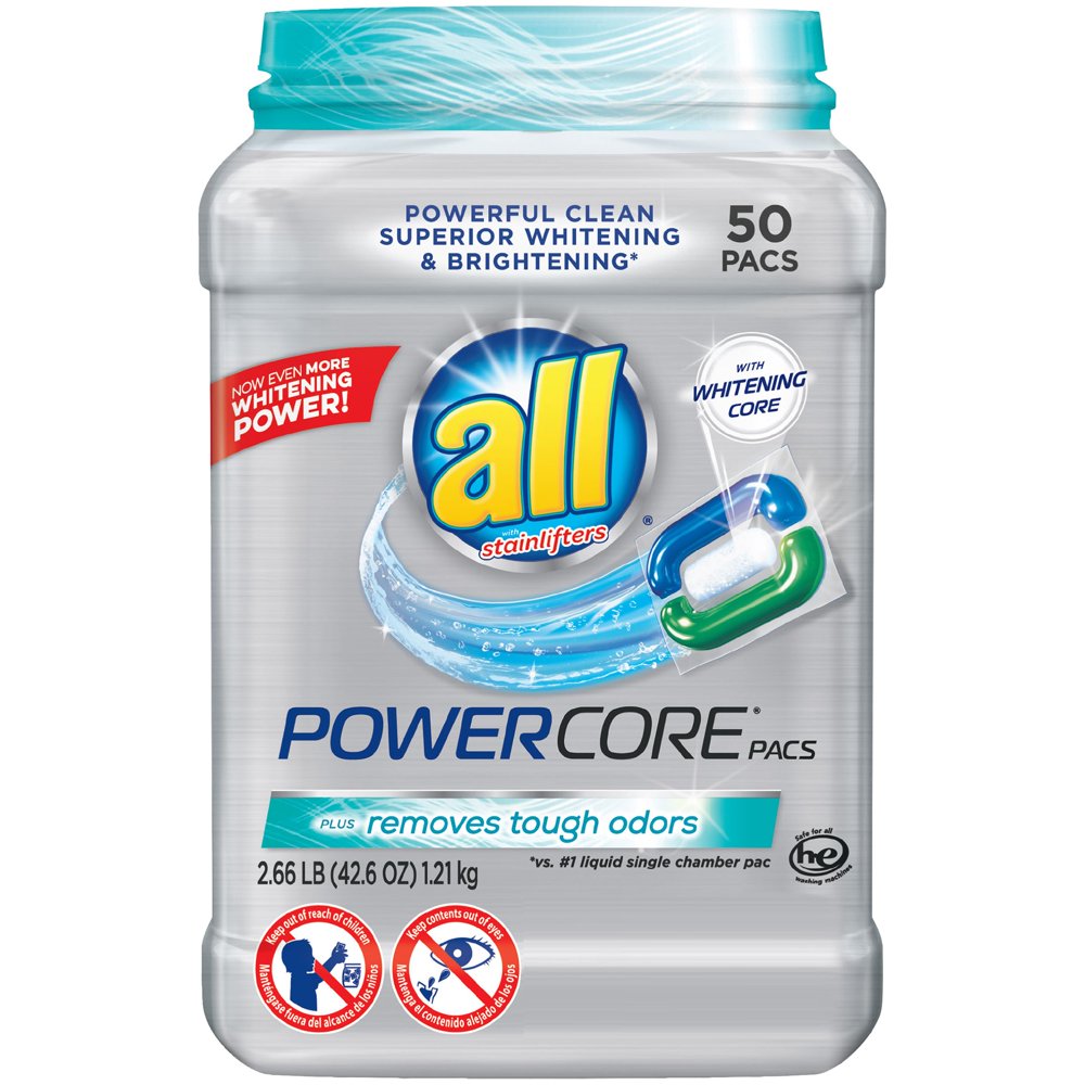 all PowerCore Pacs Laundry Detergent Plus Removes Tough Odors, Tub, 50