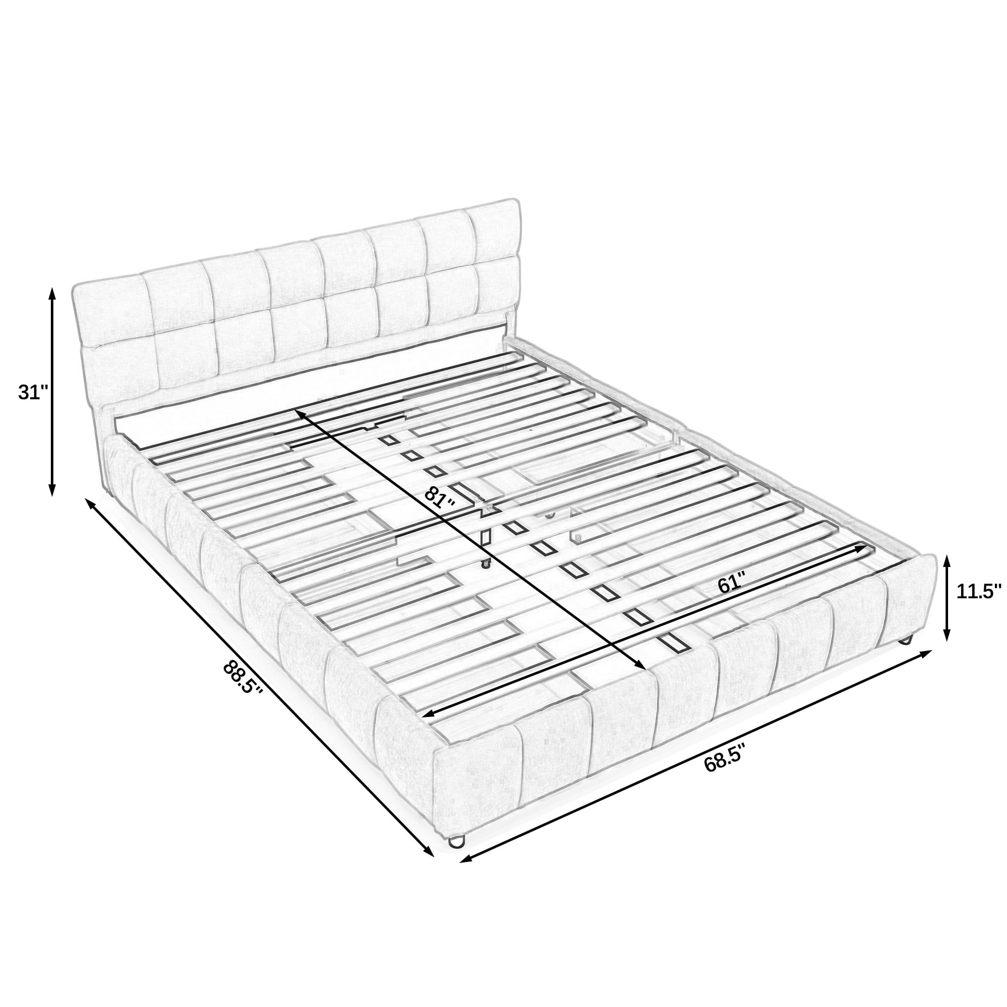 Harper & Bright Designs Queen Size Upholstered Bed Frame with Storage Drawers, Chenille Platform Bed with Headboard and Solid Frame for Bedroom, Beige