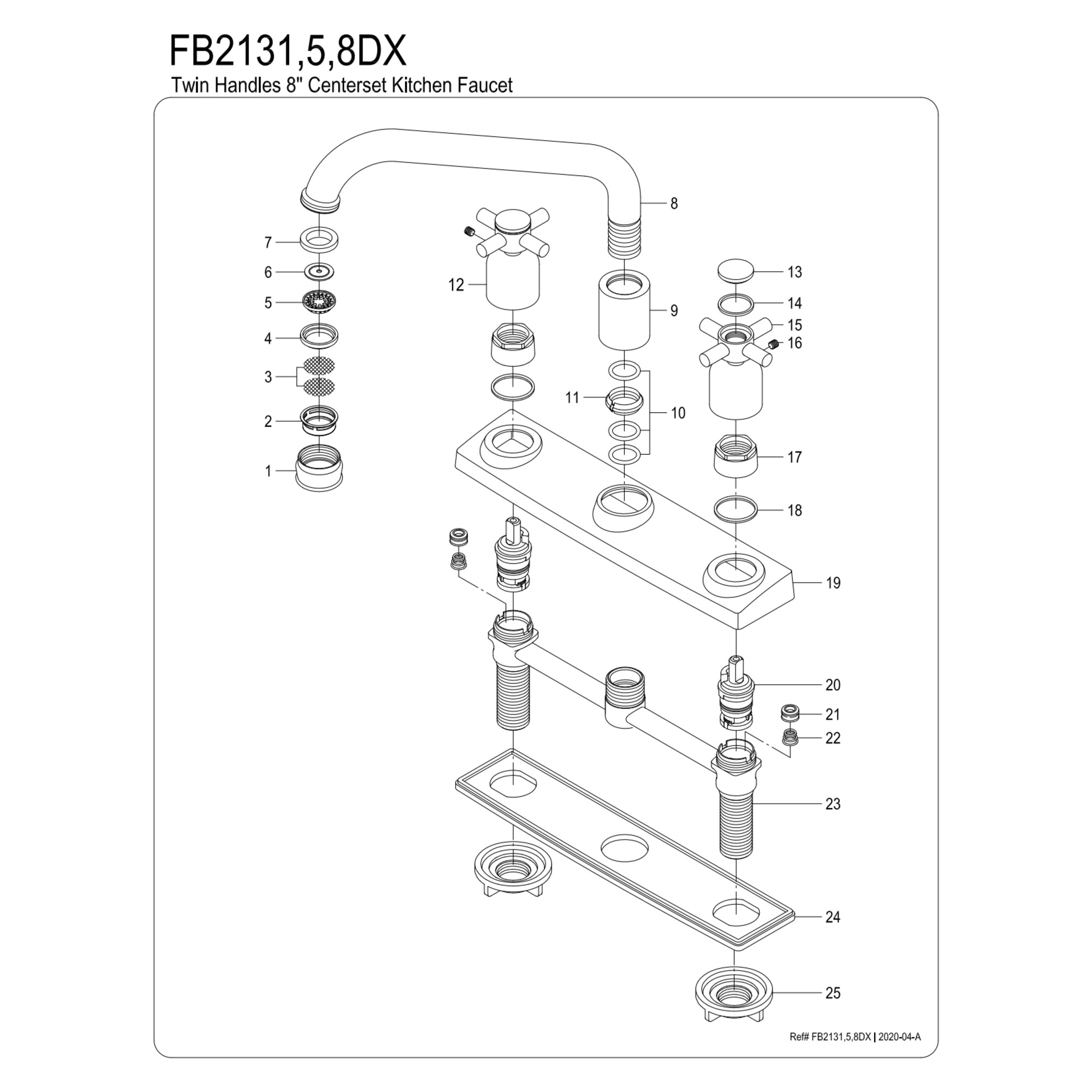 Kingston FB2131DX Concord Two-Handle 2-Hole 8" Centerset Kitchen Faucet in Polished Chrome
