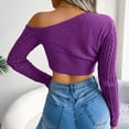 thumbnail image 7 of Fesfesfes Women Sweaters Casual Solid Color Long Sleeve Off Shoulder Knit Sweater Sweater Plus Size $10, 7 of 7