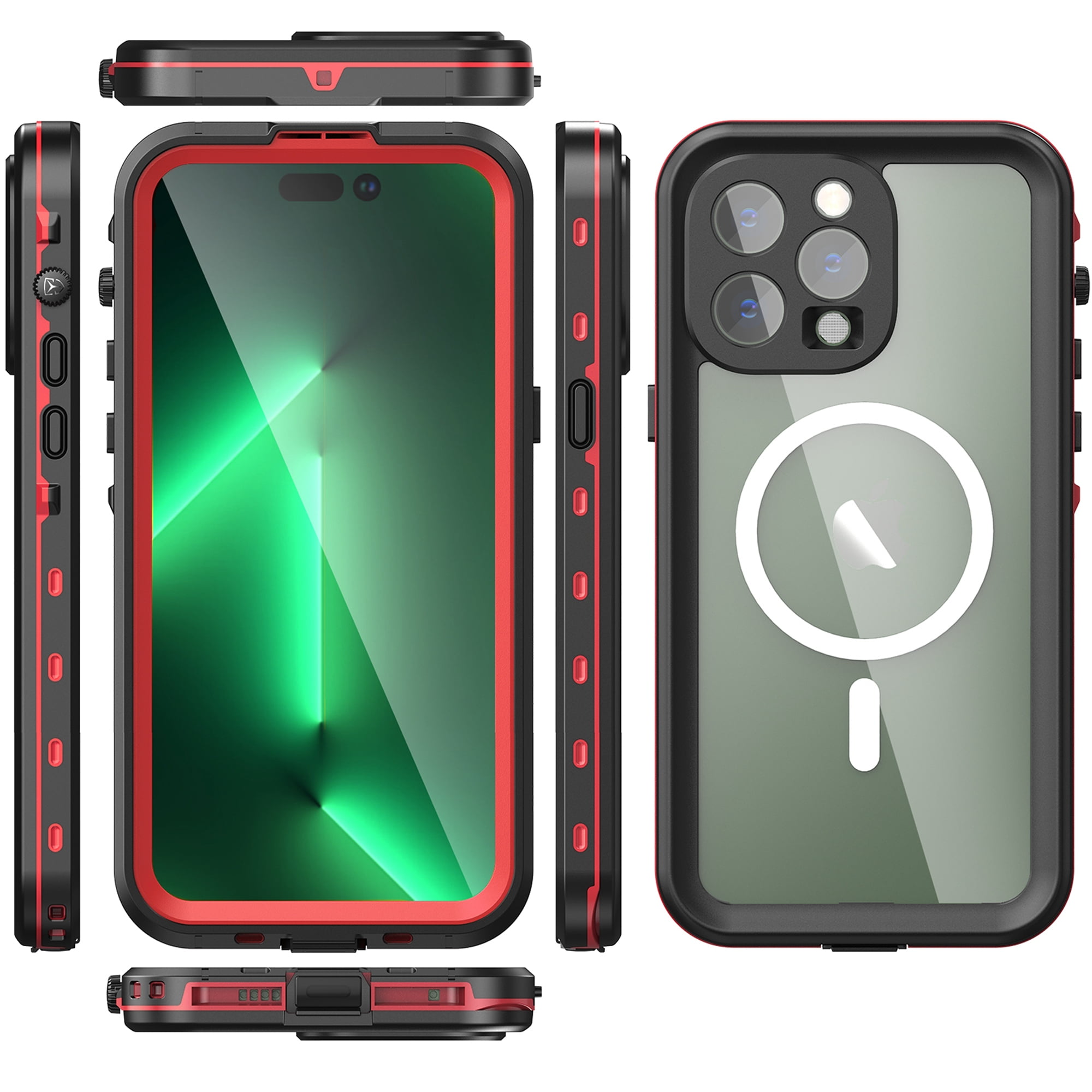 iPhone 14 Pro Waterproof Case, Dteck Full Body Heavy Duty Protection Full Sealed Cover Shockproof Dustproof Built-in Clear Screen Protector Rugged Case for iPhone 14 Pro 6.1 inch 2022, Red