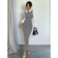 thumbnail image 5 of Women'S Slim Fit Waist Defining Midi Dress Fashion Two Piece Look Elegant Dress Gray L, 5 of 9