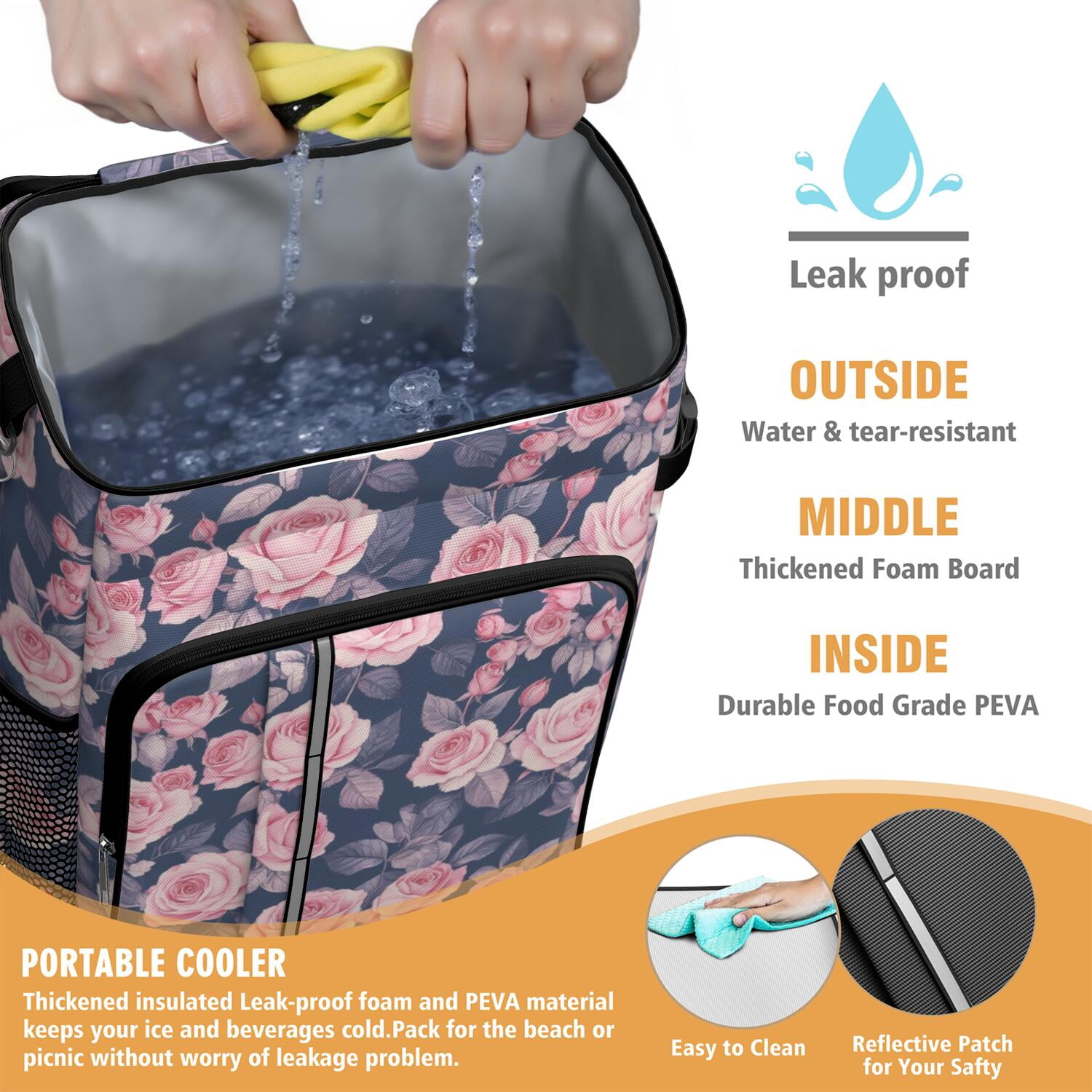 Travel Cooler Bag - Pioneer Flower Camping Beer Cooler Backpack with Bottle Opener- Waterproof Insulated Picnic Backpacks - Cooler Bag for Beach