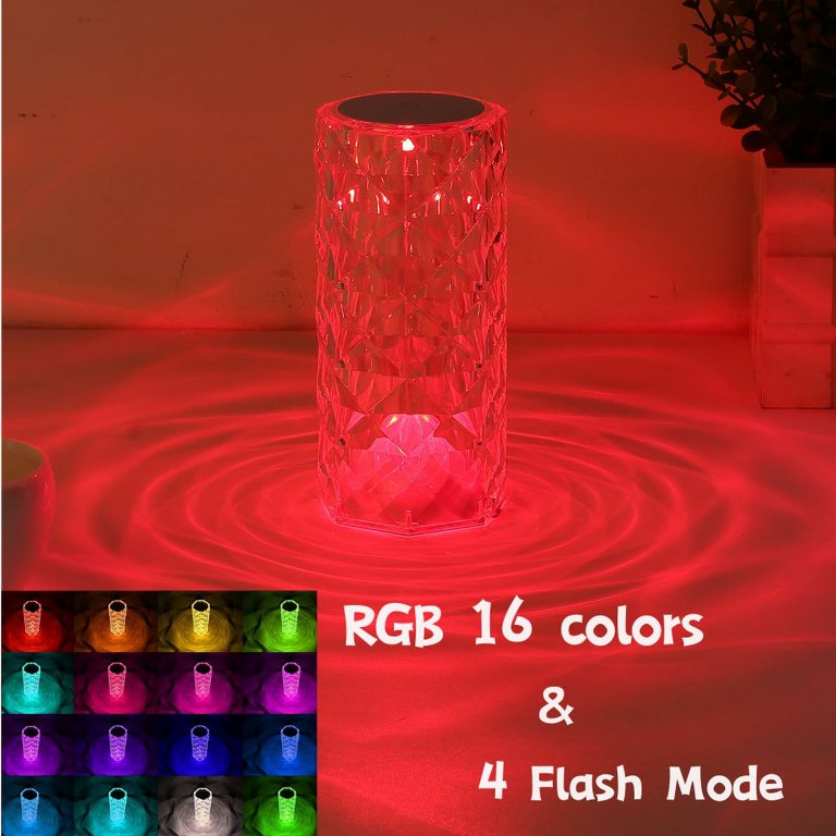 Crystal Table Lamp - 16 Color Rose Diamond LED Lamp, Touch & Remote Control, USB Rechargeable, Romantic Night Light