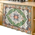 thumbnail image 2 of Green Boho Cabinet Curtain 35"Wx35"L, Dustproof Under Sink Skirt with Self Adhesive Tape, Ethnic Geometric Middle Century Art Cabinet Curtain Cover for Kitchen Sink, Bathroom Vanity, Laundry Room, 2 of 9