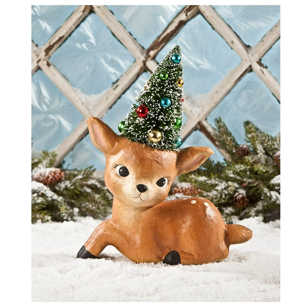 Bethany Lowe Designs Reindeer Bottlebrush Tree Retro Figurine Holiday