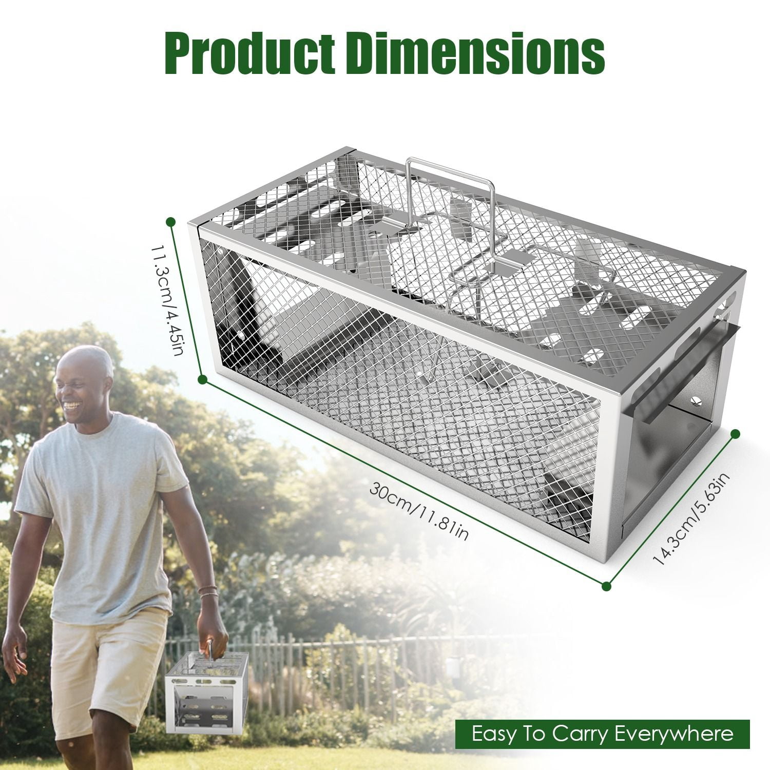 2 Pack 2-Door Humane Rat Trap Automatic Continuous Mouse Trap Reusable Galvanized Iron Live Animal Cage, 11.81x5.63x4.45in