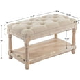thumbnail image 2 of Farmhouse Storage  Wooden Entryway Linen Upholstered Ottoman Button Tufted  for Bedroom End of Bed Hallway Organizer, Beige, 32 Inch, 2 of 7