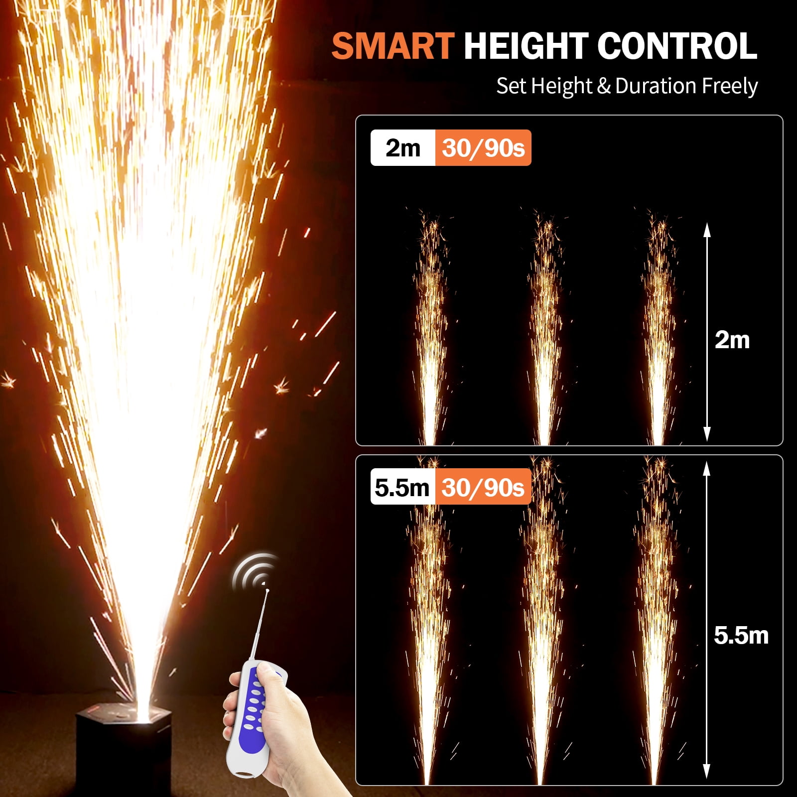 2Pack 1200W RGB LED Cold Spark Machine Firework Machine Stage Effect DMX for Wedding Party (Black)