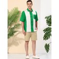 thumbnail image 4 of Lars Amadeus Camisa de retazos a rayas para hombre, manga corta, con botones, informal, color bloque, camisas de verano Verde M, 4 of 6
