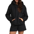 thumbnail image 2 of Pxiakgy Women's Solid Color Fashion Casual Long Sleeve Drawstring Pocket Hooded Sweater Shorts Set Black + S, 2 of 9