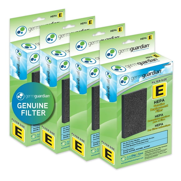 GermGuardian Filter E HEPA Pure Genuine Air Purifier Replacement Filter, Removes 99.97% of Pollutants, for AC4100, AC4100CA AC4150BL, AC4150PCA Air Purifiers, 4-Pack, Black, FLT41004PK