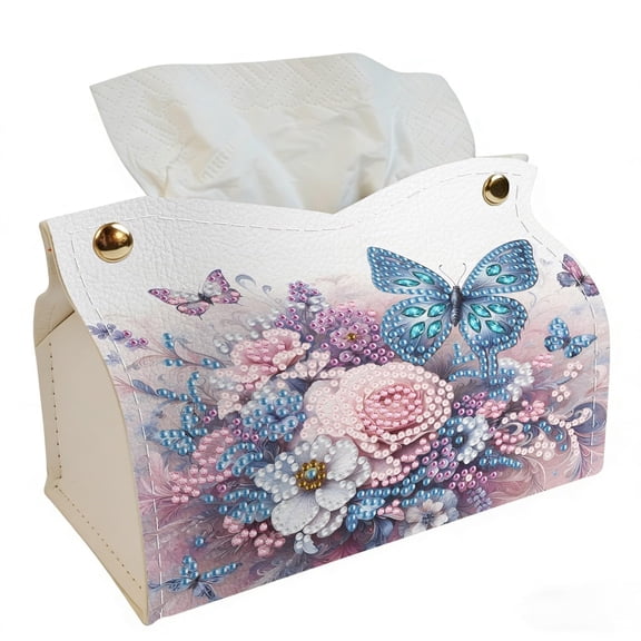 DIY Diamond Art Hydrangea Tissue Box Cover, 3D Floral Rhinestone PU Leather Napkin Holder, Handmade Diamond Painting Tissue Container for Teenagers Bedroom Bathroom Table Decor