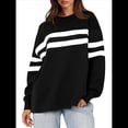 thumbnail image 2 of Sudadera Holgada A Rayas para Mujer, Cuello Redondo, Larga, Informal, con Bloques de Color, para Otoño Negro S, 2 of 9