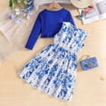 thumbnail image 6 of CUZIBR Kids Seasonal Dress Girls With Solid Color Jacket Floral Pattern Sleeveless Long Sleeve Dress Outfit Sets Fall Clothes Sets,Blue,3-4 Years, 6 of 9