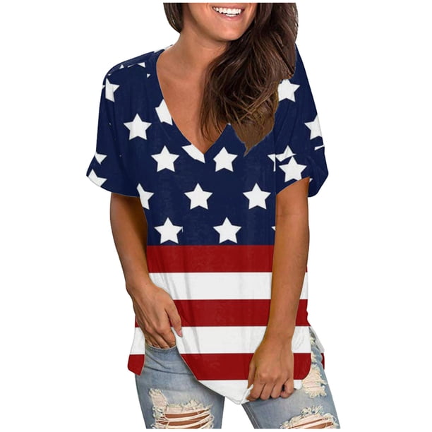 Camisetas con estampado de cuello redondo para mujer Camiseta de manga corta Blusa Tops sueltos Fridja bn7539