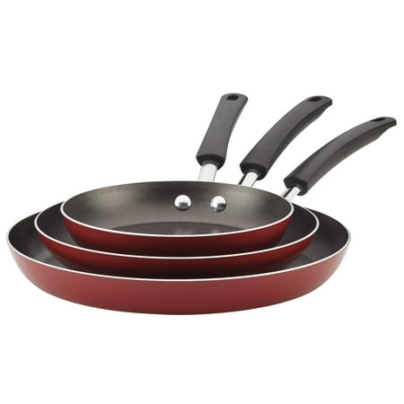 Farberware 3-Piece Easy Clean Aluminum Non-Stick Frying Pans & Skillet Set, Red