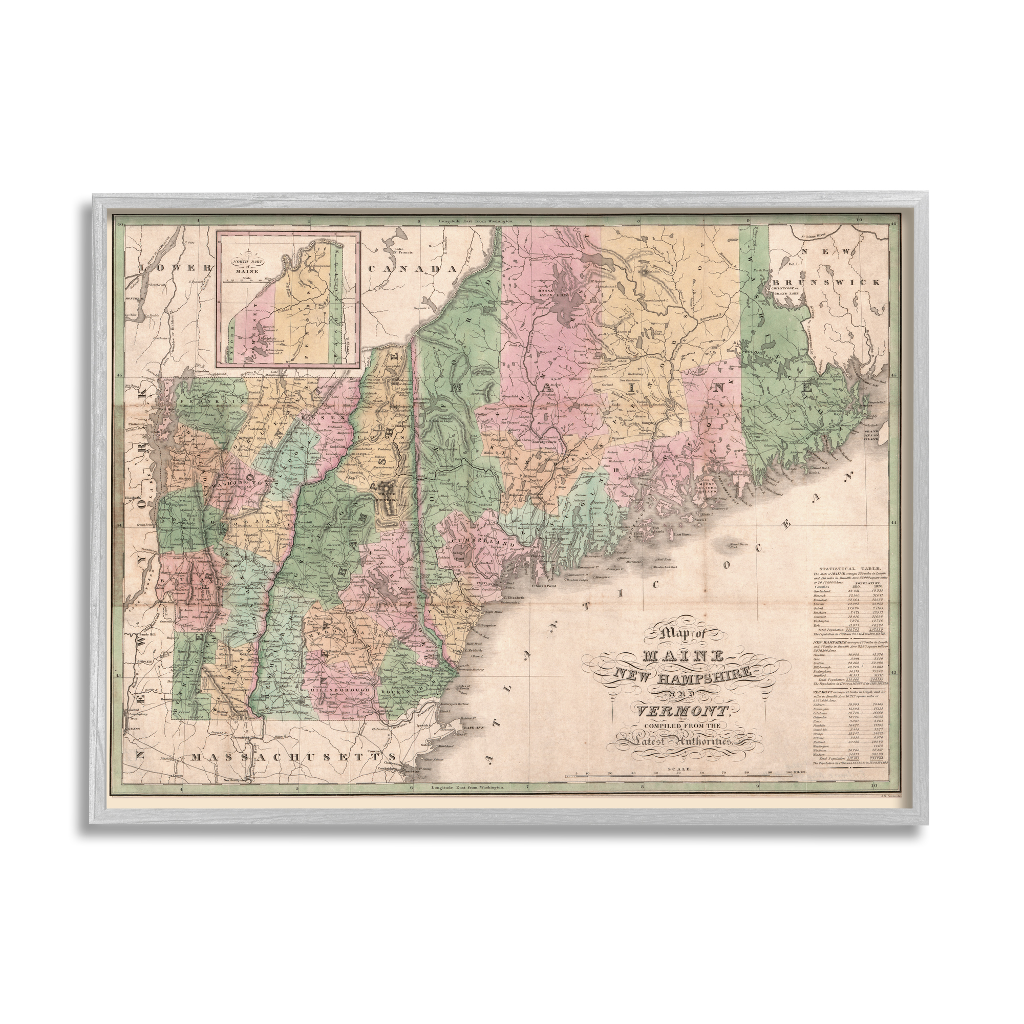 Map Of Vermont And Maine Stupell Industries Northern New England Map Maine Vermont New Hampshire, 20  X 16, Design By Daphne Polselli - Walmart.com