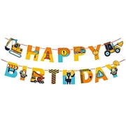 Blue and Yellow PriNst Orange Excavator Dump Truck Crane Penguin and Black Bear Worker on the Road Under Construction For Little Boy Kids Construction Engineering 1st 2nd 3nd Supplies decorations