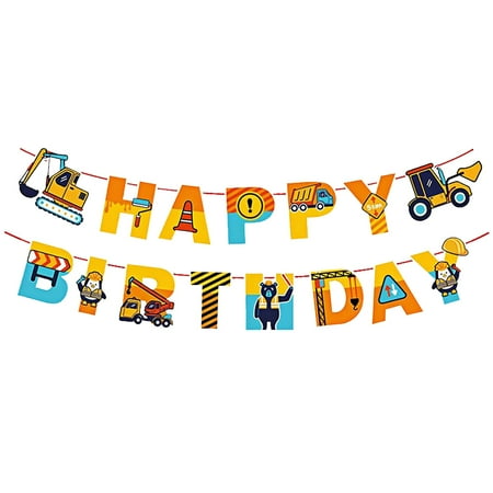 Blue and Yellow PriNst Orange Excavator Dump Truck Crane Penguin and Black Bear Worker on the Road Under Construction For Little Boy Kids Construction Engineering 1st 2nd 3nd Supplies decorations