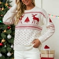 thumbnail image 2 of larppty Women Ugly Christmas Tree Reindeer Holiday Knit Sweater Pullover (White, S), 2 of 6