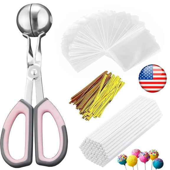 Cake Pop Kit, 100 Cake Pop Sticks, 100 Cake Pop Bags, 100 Twist Ties, 1 Cake Pop Mold Roller, Cake Pop Maker for Cakepops, Lollipop, Candies, Chocolates and Cookies (PINK)