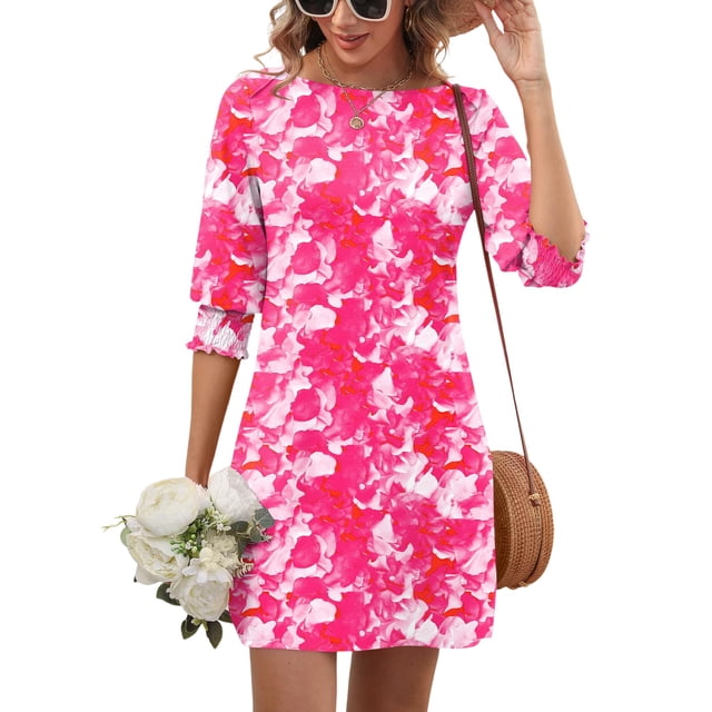 Vestido LUYAA para invitados a la boda, rosa intenso, miniverano, con bolsillos