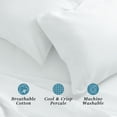thumbnail image 3 of WelHome 100% Cotton Percale 4-Piece Queen Size Deep Pocket Bed Sheets Set, 1 Fitted, 1 Flat Sheet with 2 Pillowcases, Ultra Light, Breathable & Super Soft Sheets, White, 3 of 8