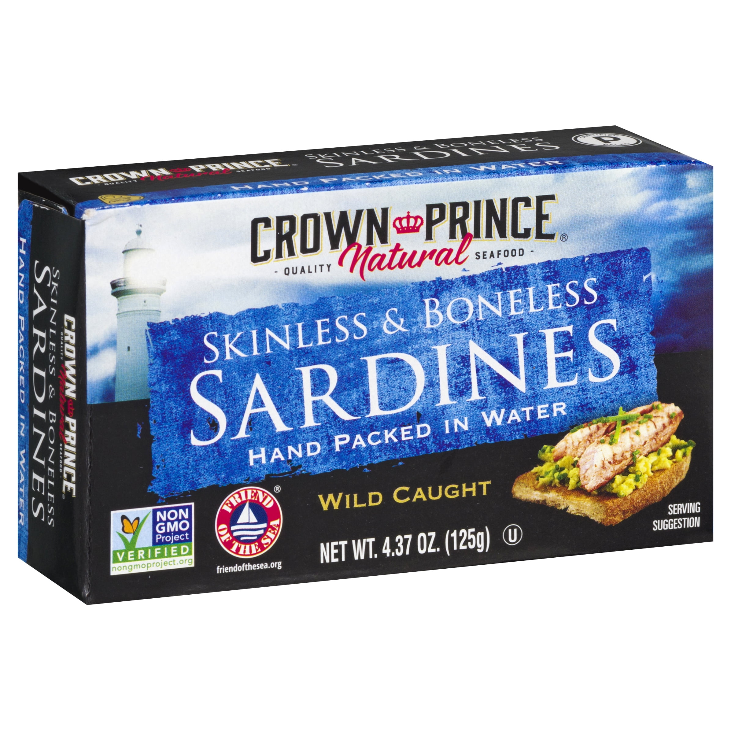 (6 pack) Crown Prince Natural Skinless & Boneless Sardines in Water, 4.37 oz Can